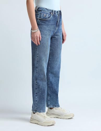 U.S. POLO ASSN. High Rise Straight Fit Jeans (UWAW25JEN382_Dark Blue_32)
