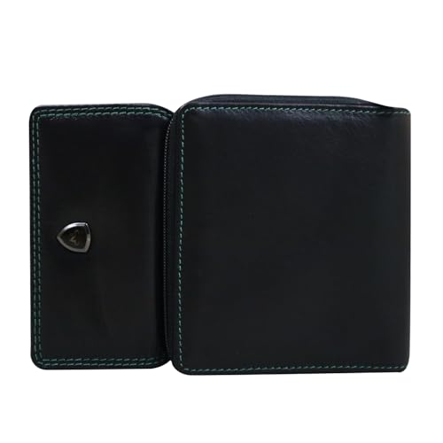 Calfnero Genuine Leather Women's Wallet-Women's Purse (Black-Green)