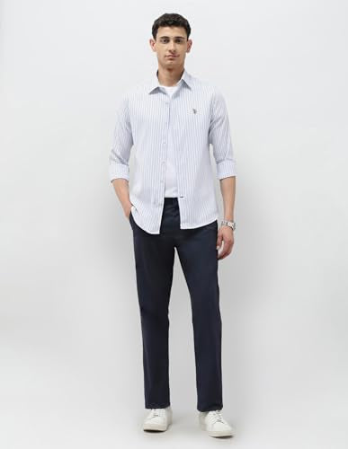 U.S.Polo ASSN. Men's Striped Tailored Fit Shirt (USSHTP1096_Blue