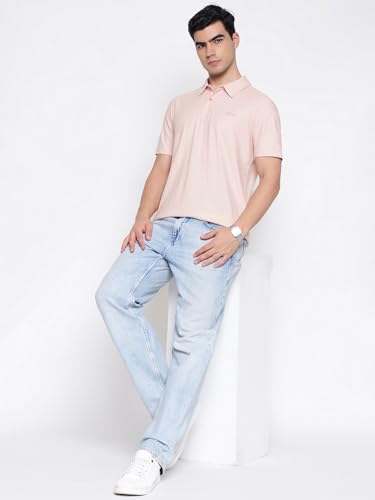 GUESS Small Script Dolly Pink Solid Polo Collar Regular Fit T-Shirt