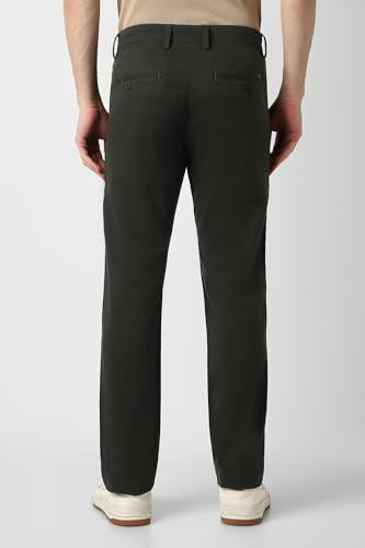 Men Green Solid Slim Fit Casual Trousers