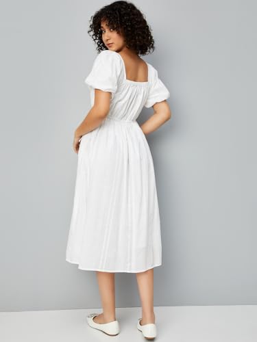Max Women's Pure Cotton Classic Midi Casual Dress (MDDRS52005B_Off White