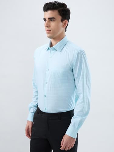 Raymond Men Contemporary Fit Checks Pattern Pure Cotton Semi Cutaway Collar Full Sleeve Formal Shirt Blue