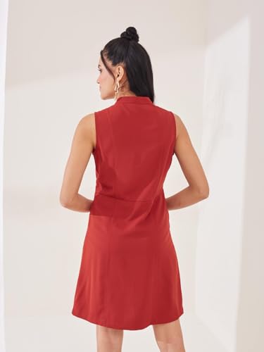 Latin Quarters Women's Rust Solid Sleeveless Mandarin Neck Casual Shirt Dress_L