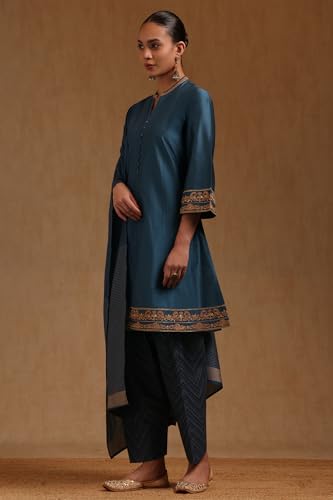 Soch Womens Blue Viscose Blend Solid Salwar Suit With Dori Embroidery