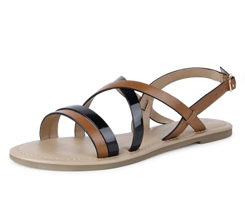LOUIS STITCH Black and Tan Striped Sandals for Women | Comfortable Lightweight and Stylish Sandals | LSOF-LD05-STJBTN | UK-8