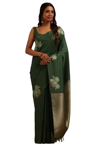 Soch Womens Green Tussar Zari Woven Design Saree