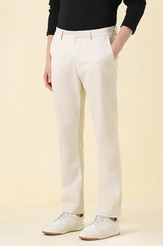 Men Beige Solid Casual Trousers