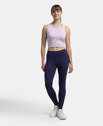 Jockey AW87 Women's Super Combed Cotton Elastane Stretch Leggings with Ultrasoft Waistband_Blue_L