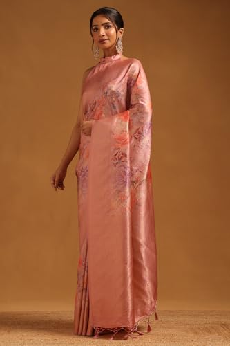 Soch Womens Onion Pink Dola Silk Floral Zari Woven Saree