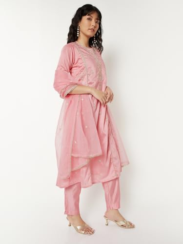 Max Women Embroidered Straight Kurta Set(Pink_XL)