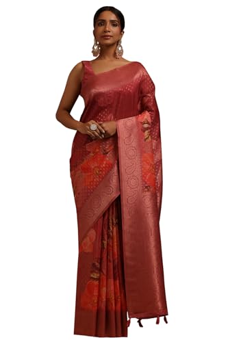 Soch Womens Onion Pink Dola Silk Floral Zari Woven Saree