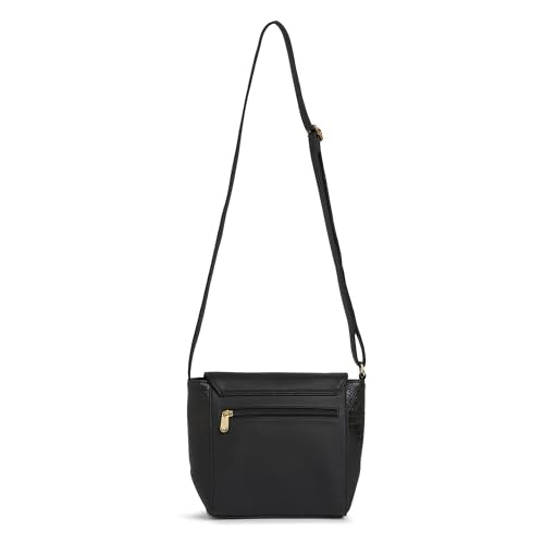 Caprese Vani Medium Sling Bag for Women with Adjustable Strap, Zipper & Magnetic Button Closure | Versatile Handbag with Back Zip for Everyday Use, Travel, and Special Occasions (Black)