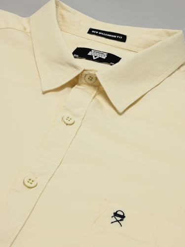 Thomas Scott Men’s Regular Fit Solid Casual Shirt | 100% Cotton | Long Sleeve Spread Collar Shirt for Men (TS1075_Yellow_4XL)