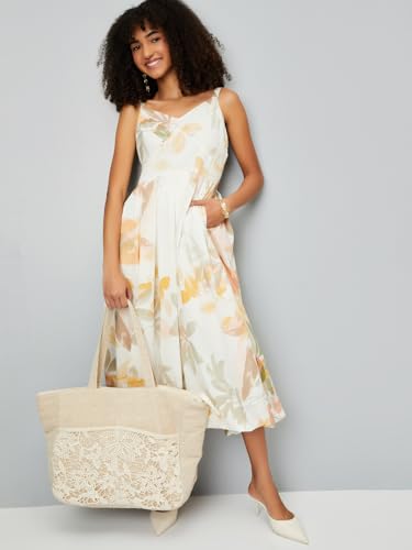 Max Women's Cotton A-Line Midi Casual Dress (AG54008A_Multi Multicolour