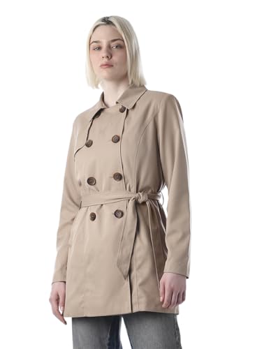 ONLY Women's Solid Regular Fit Brown Trenchcoat