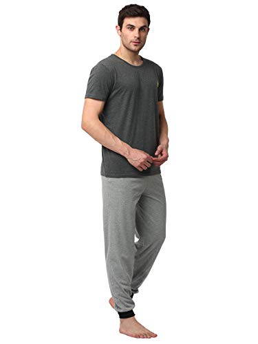 Mack JONNEY Cotton Blend Night Suit Co-ord Set for Men with Round Neck Half Sleeve T-Shirt and Track Pant-T_ANT_D9_MLG_02-XL