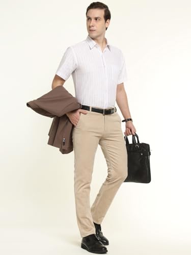 Hancock Men Cotton Solid Slim Fit Trousers Grey Size 30, Comfortable Stretch Waistband, Machine Washable Easy Care Fabric, Durable Fabric with a Tailored Finish