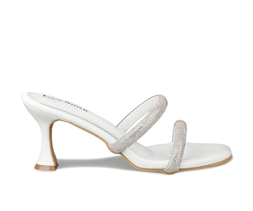 LOUIS STITCH Women's Fashion Slip-On Pointed Heel Sandals | Open Toe White Stylish Stiletto Heel Sandal for Ladies, Fashionable and Comfortable Sandal |LSOF-LDPH-GLDSWH | UK-7