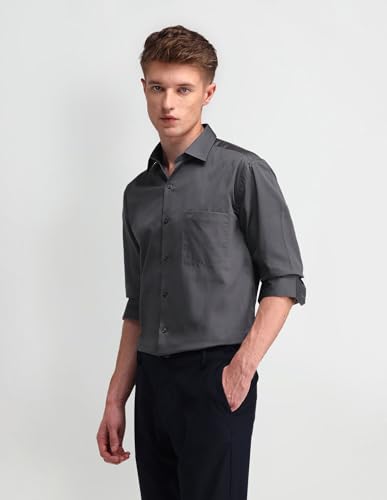Arrow Men's Grey Solid - Cutaway Collar Full Sleeves Formal Shirt with Chest Pocket | Cotton Fabric | Slim Fit