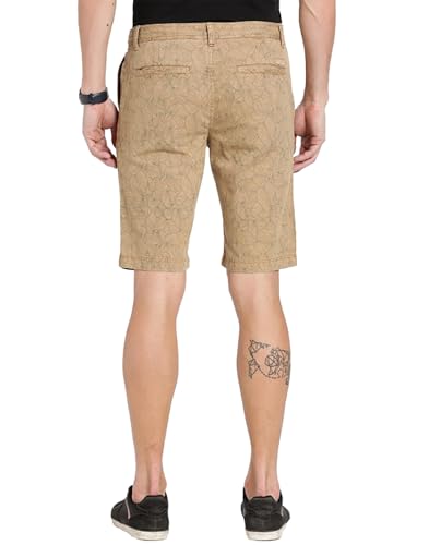 Indian Terrain Men Printed Cotton Shorts Khaki