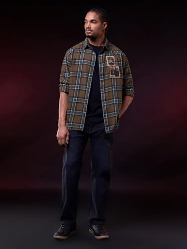 The Souled Store Stranger Things: in The News Men and Boys Long Sleeve Spread Collar Embellished Relaxed Fit Everyday Office Wear Easy to Style Casual Cotton Shirt Brown
