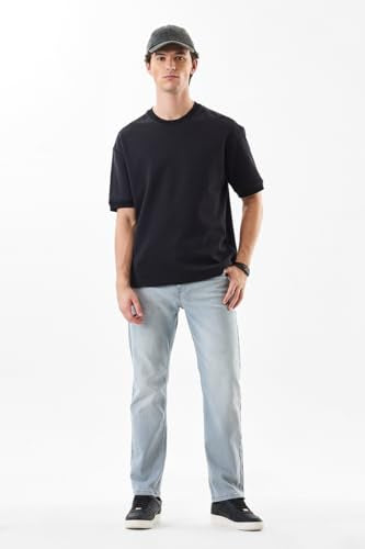 SNITCH Men Jeans Casual Wear Light Blue | Comfort Fit, Button & Zip Closure, Smooth Texture, Light Fading | Durable Cotton Blend, Medium Stretch, Full Length, 5 Pockets