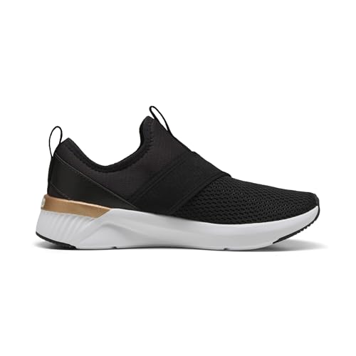 PUMA Women's Softride Harli Slip on Training Shoes Sneaker, Black-white-gold, 5 UK