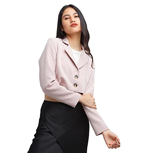 Zink London Women's Pink Solid Cropped Blazer