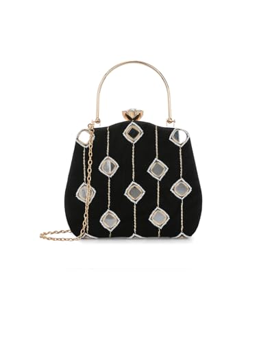 TOOBA Women's Black Mirror Handicraft Beautiful Bling Box Clutch Bag for Wedding, Banquet, Gift Family, & Friends