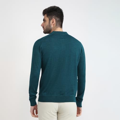 Raymond Men Contemporary Fit Solid Pattern Marino Wool Acryalic Blend Rib Collar Full Sleeve Casual Sweater