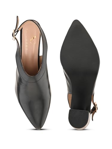 XE Looks Black Slingback Heels | Pointed-Toe Design | Adjustable Strap |Comfortable & Trendy Cushioned Footbed Heels for Girl & Women