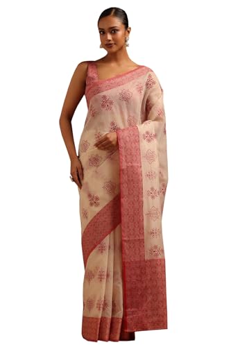 Soch Womens Cream Kota Floral Saree