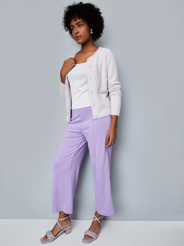 Max Women's Polyester Blend Casual Cardigan Sweater (SFS3404_Lavender