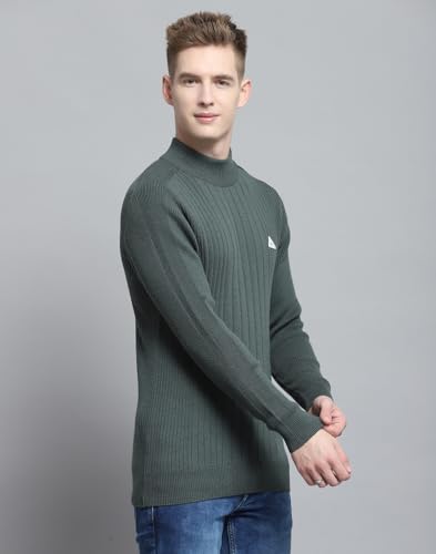 Monte Carlo Mens Solid Olive Mock Neck Full Sleeve Pullover_1240567TN-2472
