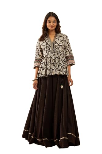 Taneira Women Black Pure Cotton Rajasthan Embroidered Lehenga (LEAM72BKS-Black-S)