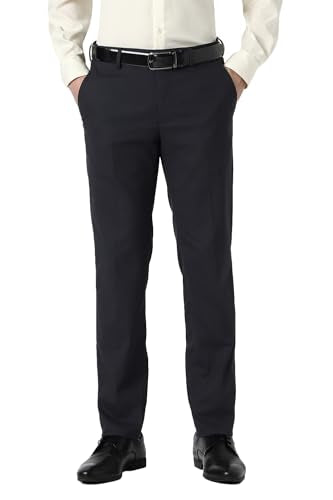 Men Navy Textured Formal Trousers