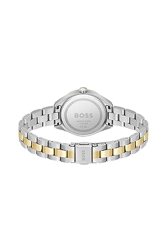 HUGO BOSS Boss Sage Qtz Basic Black Round Dial Multicolor Strap Women's Analog Watch|Two Tone Stainless Steel Material|Silver Color Band - 1502730