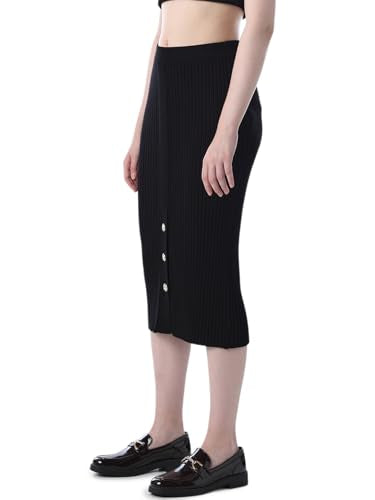 ONLY Women's Solid Pencil High Rise Black Skirt