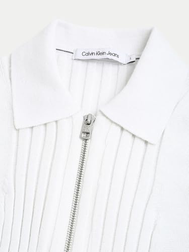 Calvin Klein Jeans Slim Fit Polyester Spread Collar Front-Open Sweater Bright White