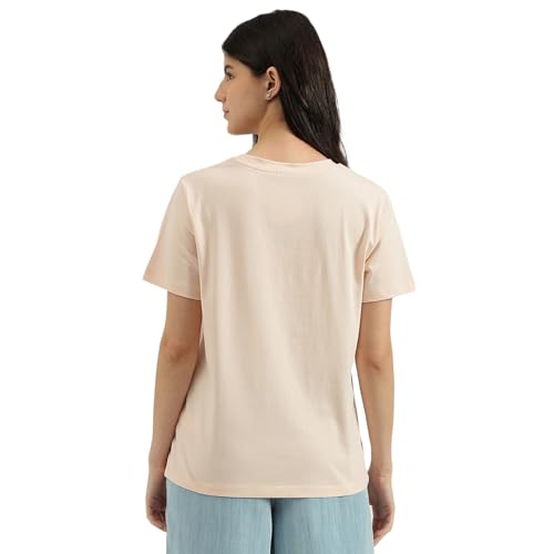 United Colors of Benetton Round Neck Embroidered T-Shirt (Size: L)-25P3099W3F06IP13 Peach