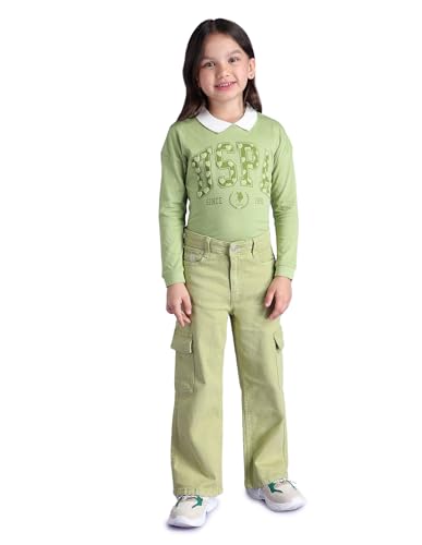 U.S. Polo Assn. Kids Girls Mid Rise Cargo Jeans Sage Green