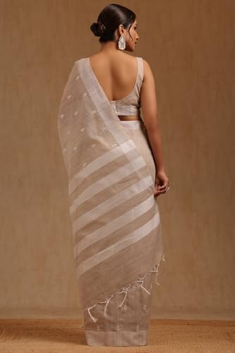 Soch Womens Beige Chanderi Embroidered Saree With Sequins