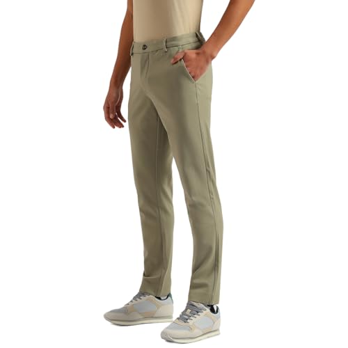 United Colors of Benetton Solid Slim Fit Twill Knit Trousers (Size: 34)-25P4KNTR8012I902 Khaki