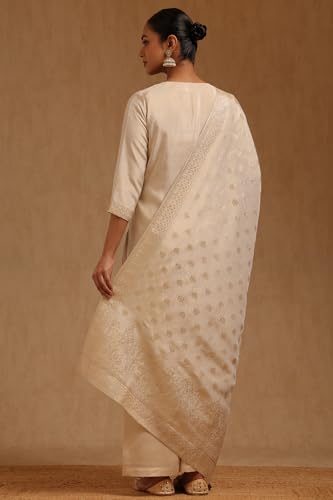 Soch Womens Off White Tissue Zari Woven Suit Set With Sequins