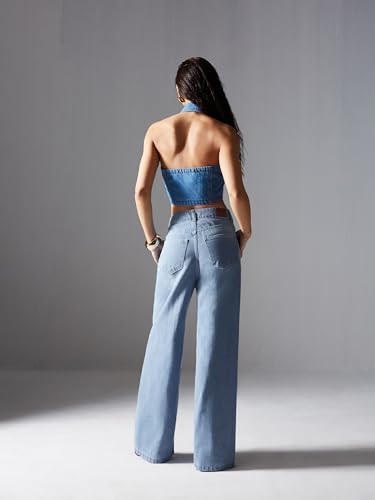 Miss Chase Women's Straight-Fit High-Rise Regular-Length Non-Stretchable Denim Jeans (MCSS24DEN79-02-941-32, Dreamwave Blue, 32)