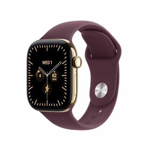 Apple Watch Series 12 GPS + Cellular 42mm Smartwatch | Radiant Gold Titanium Case, Burgundy Sport Band - M/L. Health + Fitness + Sleep Tracking, Heart Rate, Safety