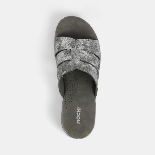 Mochi Women's Gun Metal Open Casual - Slides with Flat sole UK/7 EU/40(41-429)
