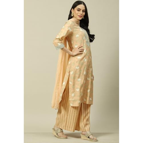 Rangriti Women Polyester Blend Printed Suit Set (RSKASRTD18001SS23PCH_Pink