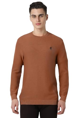 Men Brown Textured Crew Neck Sweater